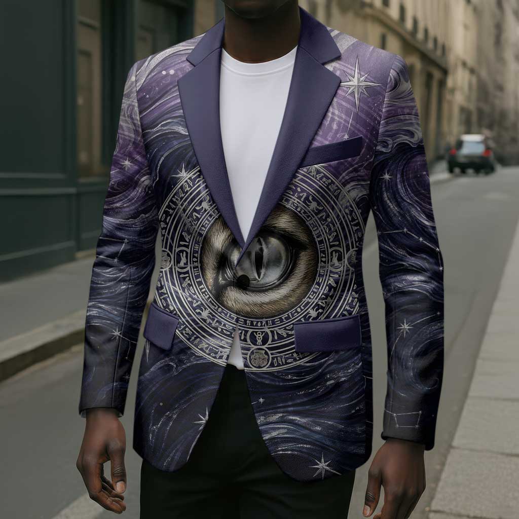 Pakhet Panther Blazer with Cosmic Feline Eye on Starry Night River