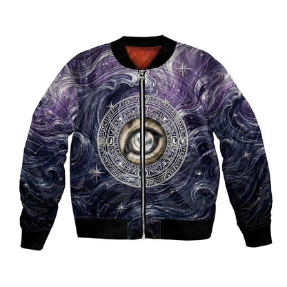 Pakhet Panther Bomber Jacket with Cosmic Feline Eye on Starry Night River