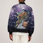 Pakhet Panther Bomber Jacket with Cosmic Feline Eye on Starry Night River