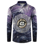 Pakhet Panther Button Sweatshirt with Cosmic Feline Eye on Starry Night River