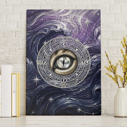 Pakhet Panther Canvas Wall Art with Cosmic Feline Eye on Starry Night River