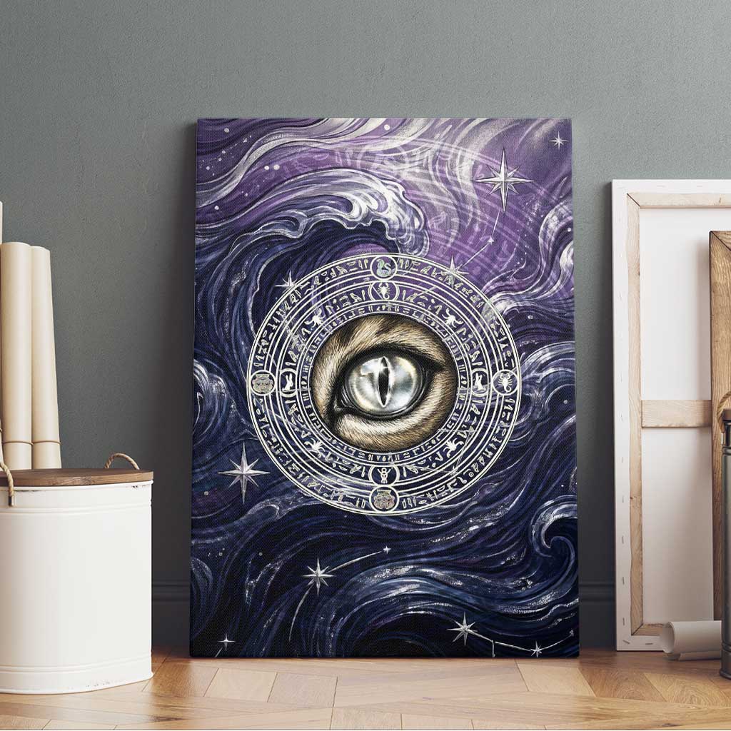 Pakhet Panther Canvas Wall Art with Cosmic Feline Eye on Starry Night River