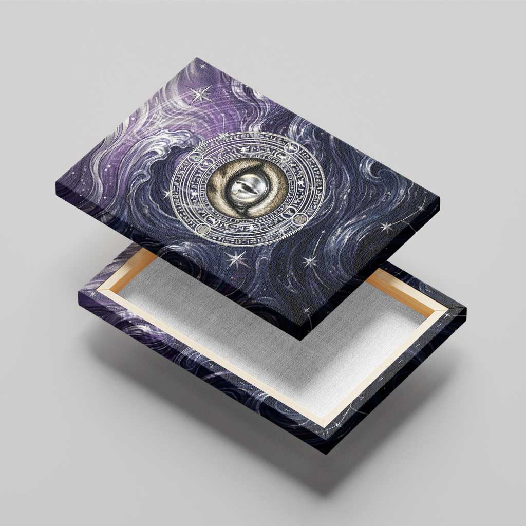 Pakhet Panther Canvas Wall Art with Cosmic Feline Eye on Starry Night River