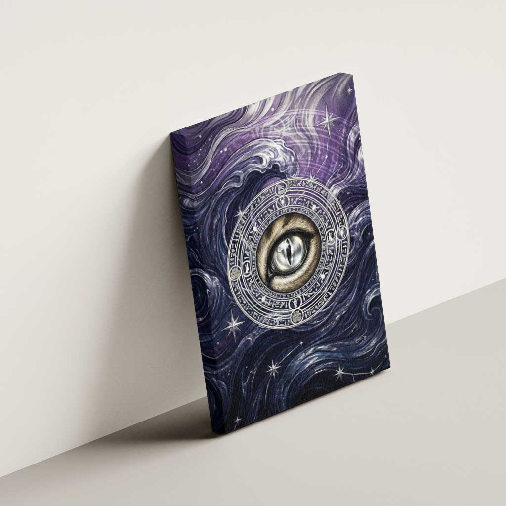 Pakhet Panther Canvas Wall Art with Cosmic Feline Eye on Starry Night River