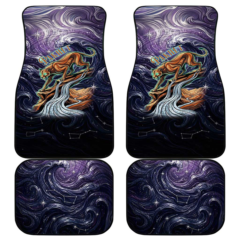 Pakhet Panther Car Mats with Cosmic Feline Eye on Starry Night River