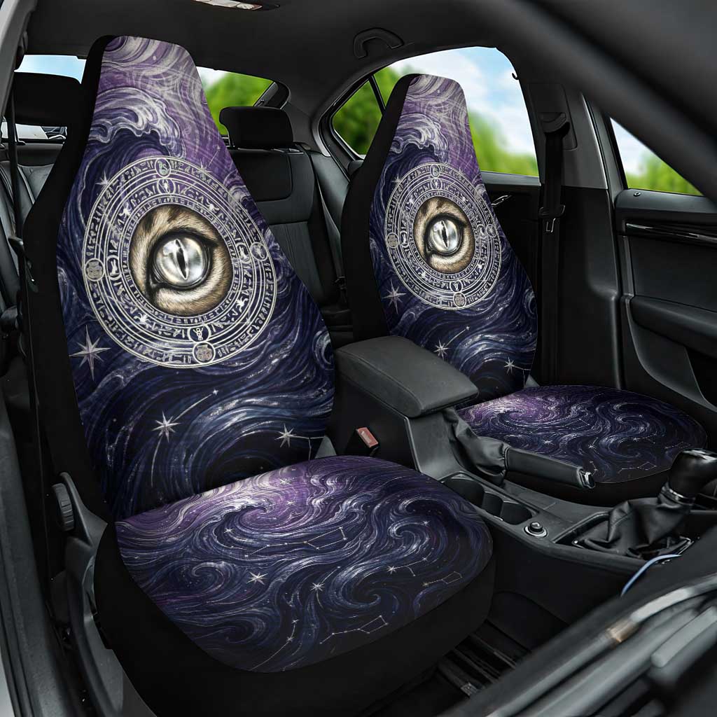 Pakhet Panther Car Seat Cover with Cosmic Feline Eye on Starry Night River