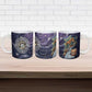Pakhet Panther Ceramic Mug with Cosmic Feline Eye on Starry Night River