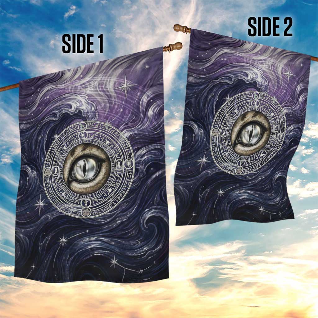 Pakhet Panther Garden Flag with Cosmic Feline Eye on Starry Night River