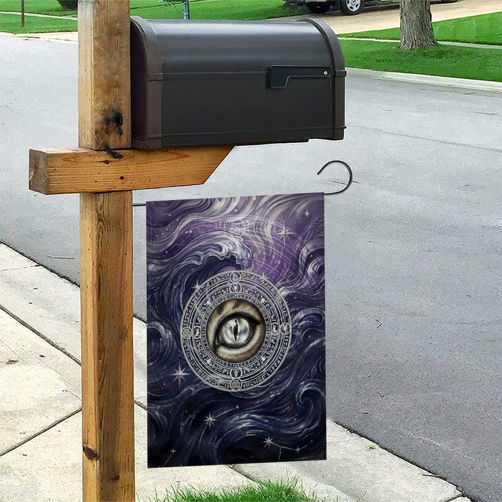 Pakhet Panther Garden Flag with Cosmic Feline Eye on Starry Night River