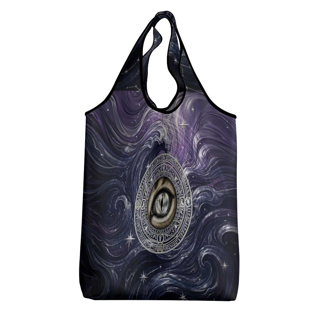 Pakhet Panther Grocery Bag with Cosmic Feline Eye on Starry Night River