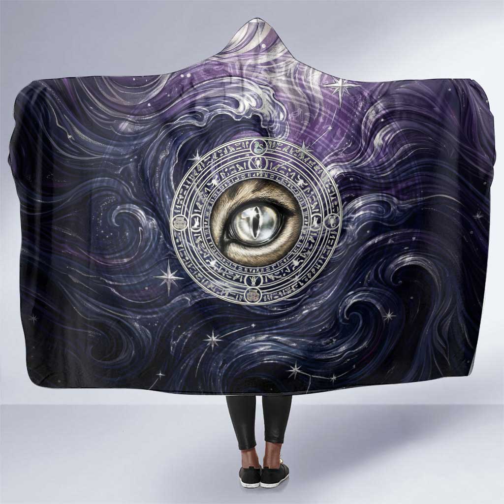 Pakhet Panther Hooded Blanket with Cosmic Feline Eye on Starry Night River