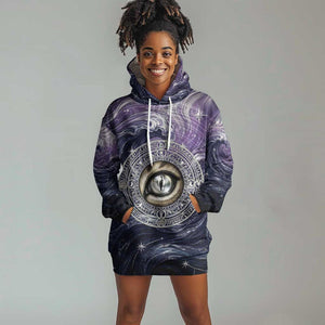Pakhet Panther Hoodie Dress with Cosmic Feline Eye on Starry Night River