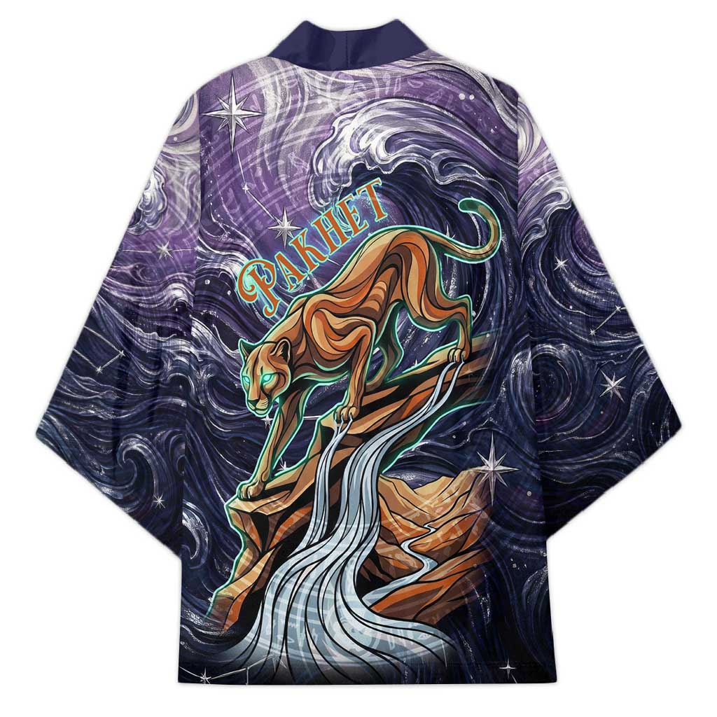 Pakhet Panther Kimono with Cosmic Feline Eye on Starry Night River