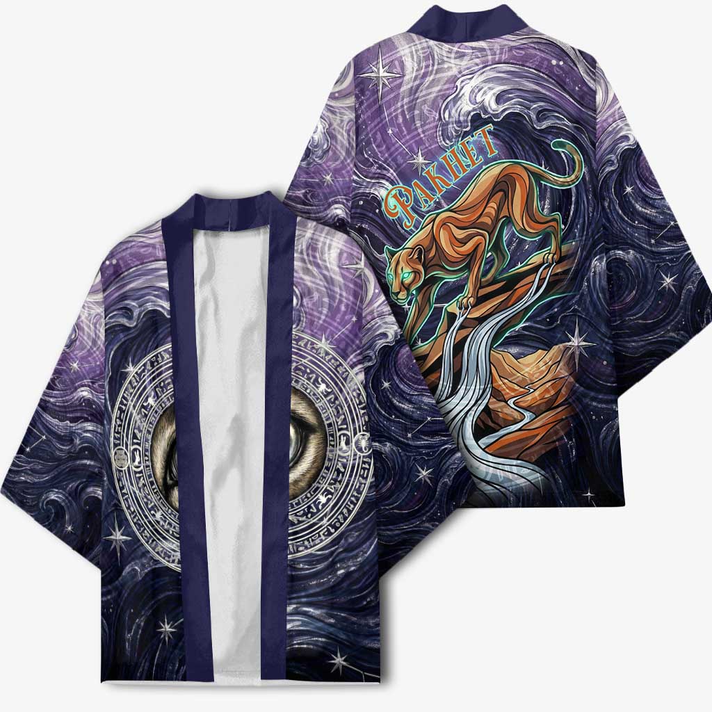 Pakhet Panther Kimono with Cosmic Feline Eye on Starry Night River