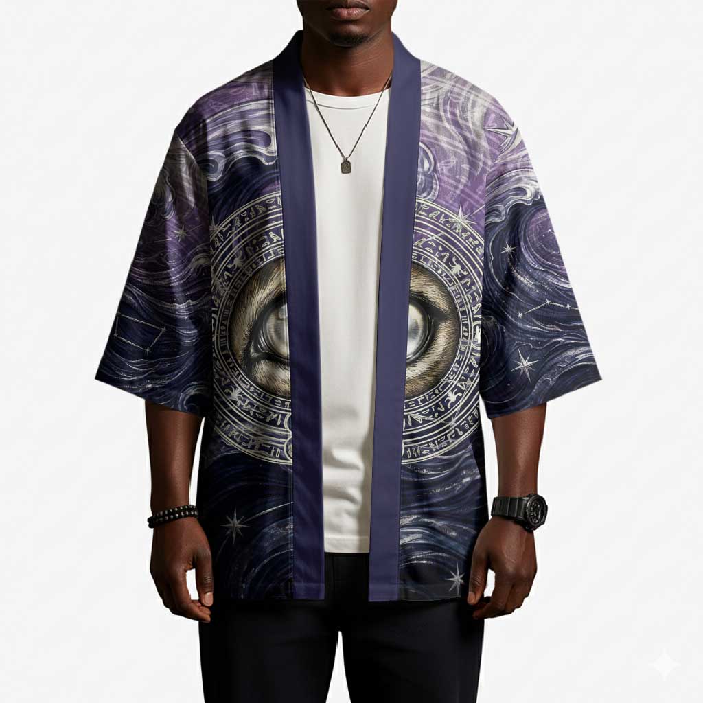 Pakhet Panther Kimono with Cosmic Feline Eye on Starry Night River