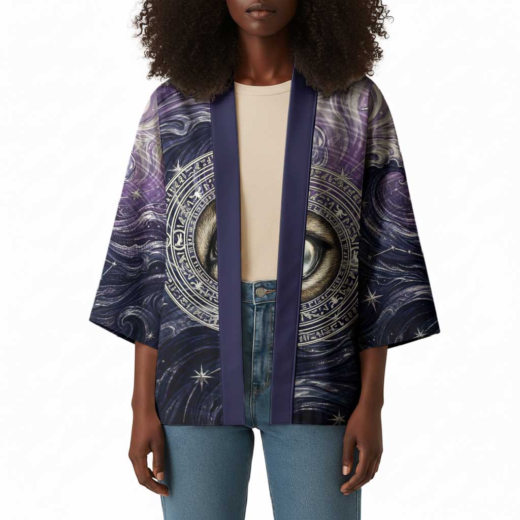 Pakhet Panther Kimono with Cosmic Feline Eye on Starry Night River