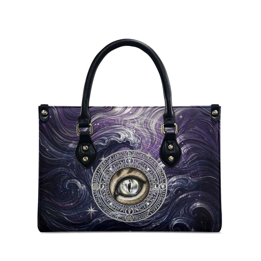 Pakhet Panther Leather Bag with Cosmic Feline Eye on Starry Night River