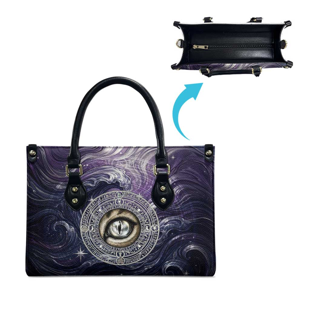 Pakhet Panther Leather Bag with Cosmic Feline Eye on Starry Night River