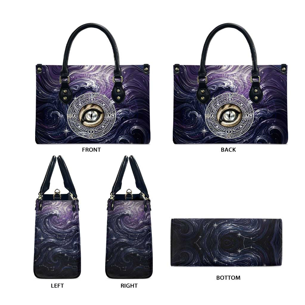 Pakhet Panther Leather Bag with Cosmic Feline Eye on Starry Night River