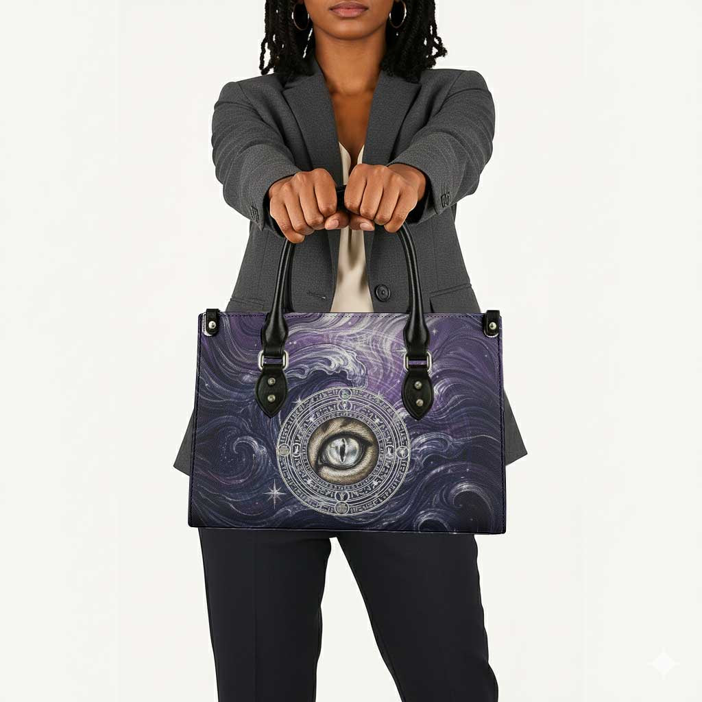 Pakhet Panther Leather Bag with Cosmic Feline Eye on Starry Night River
