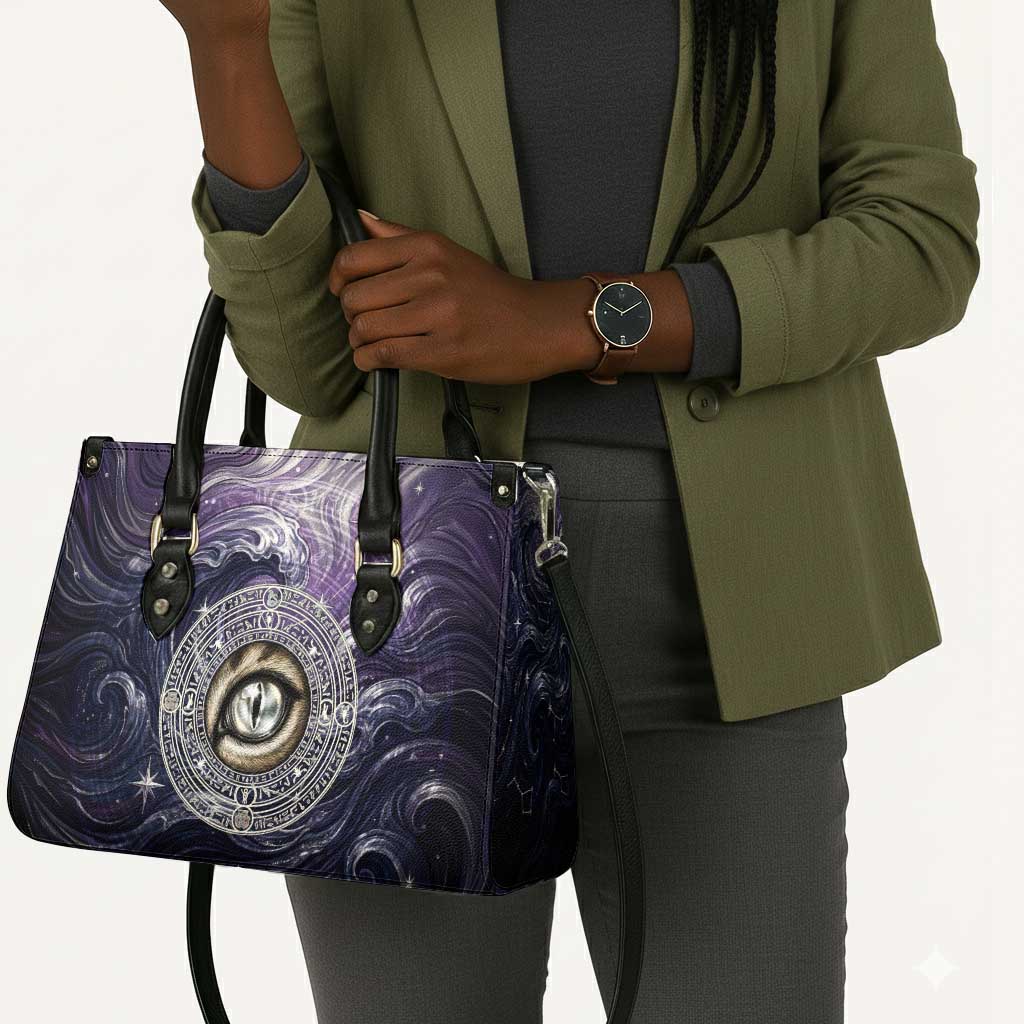 Pakhet Panther Leather Bag with Cosmic Feline Eye on Starry Night River