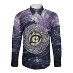 Pakhet Panther Long Sleeve Button Shirt with Cosmic Feline Eye on Starry Night River