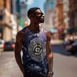 Pakhet Panther Men Tank Top with Cosmic Feline Eye on Starry Night River