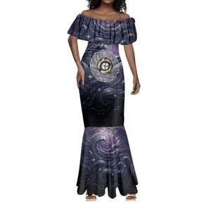 Pakhet Panther Mermaid Dress with Cosmic Feline Eye on Starry Night River