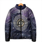 Pakhet Panther Padded Jacket with Cosmic Feline Eye on Starry Night River