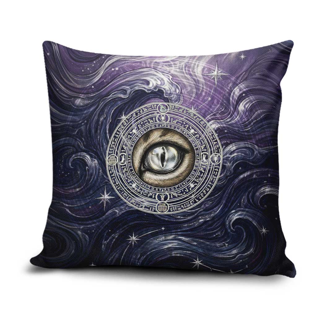 Pakhet Panther Pillow Cover with Cosmic Feline Eye on Starry Night River