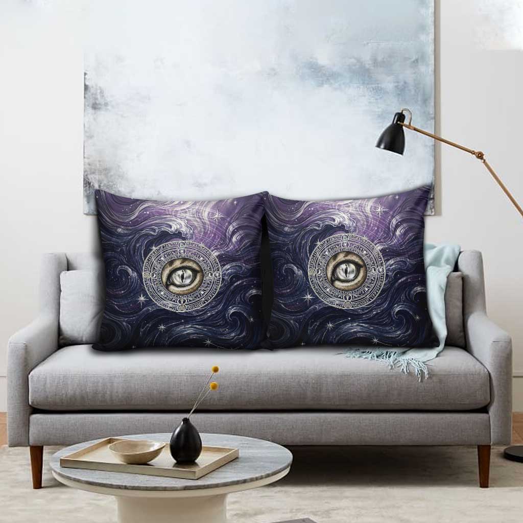 Pakhet Panther Pillow Cover with Cosmic Feline Eye on Starry Night River