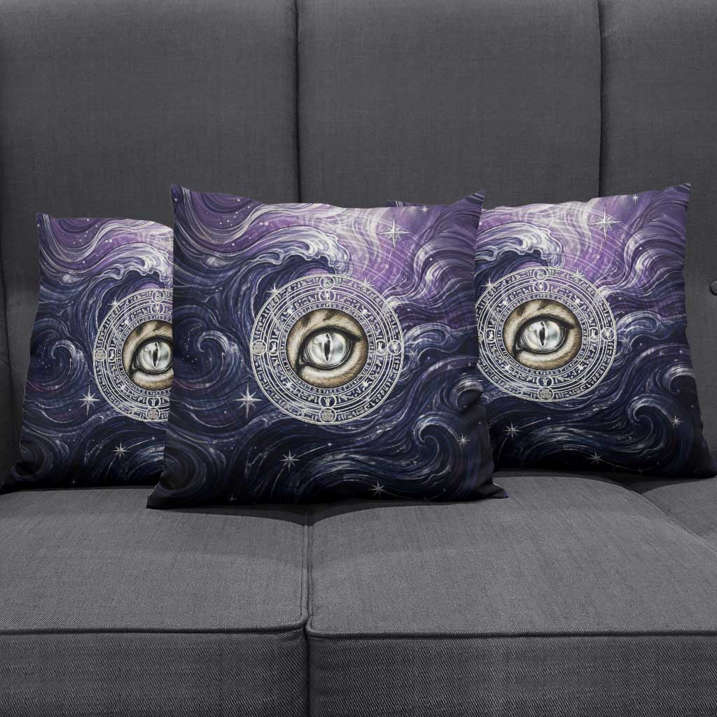 Pakhet Panther Pillow Cover with Cosmic Feline Eye on Starry Night River