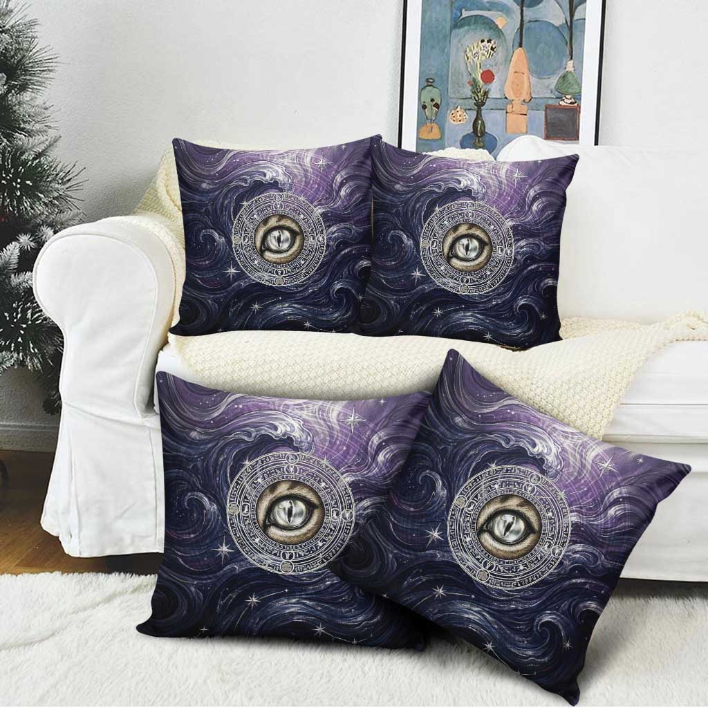 Pakhet Panther Pillow Cover with Cosmic Feline Eye on Starry Night River