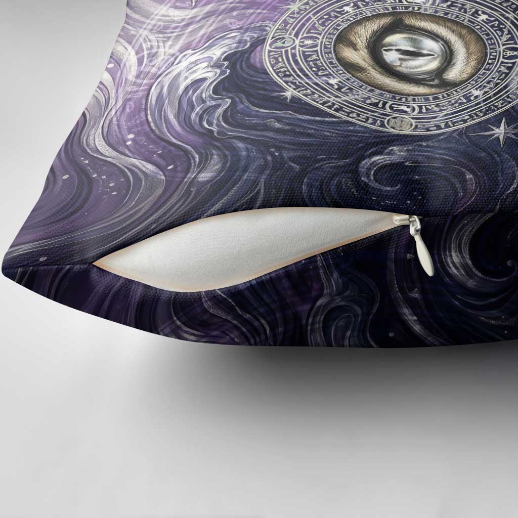Pakhet Panther Pillow Cover with Cosmic Feline Eye on Starry Night River