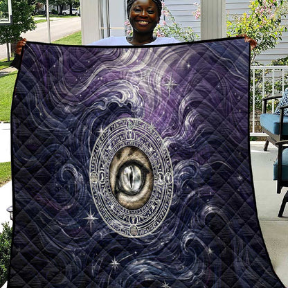 Pakhet Panther Quilt with Cosmic Feline Eye on Starry Night River