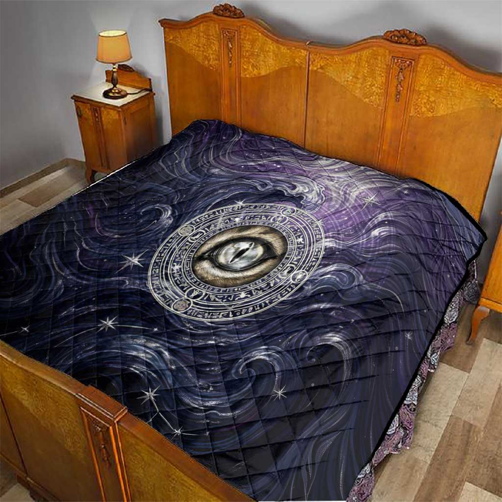 Pakhet Panther Quilt with Cosmic Feline Eye on Starry Night River