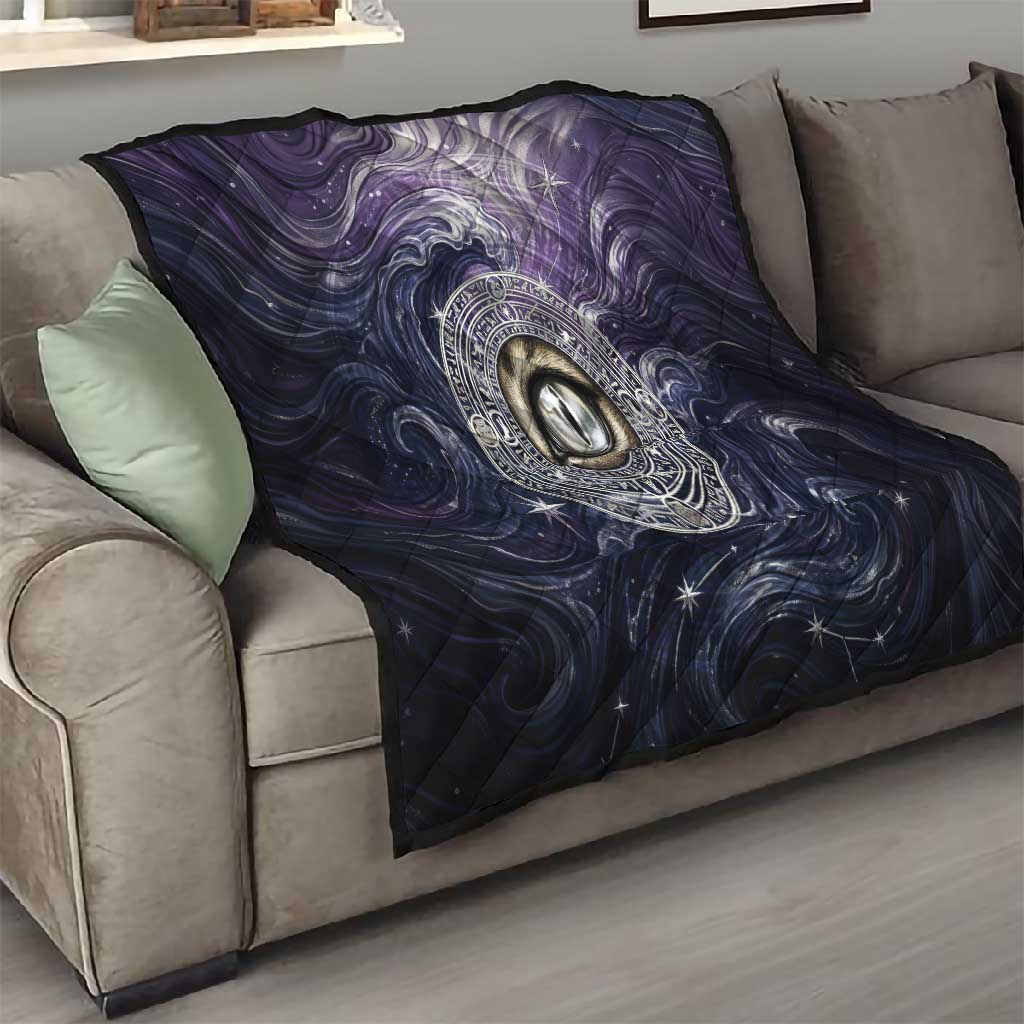 Pakhet Panther Quilt with Cosmic Feline Eye on Starry Night River