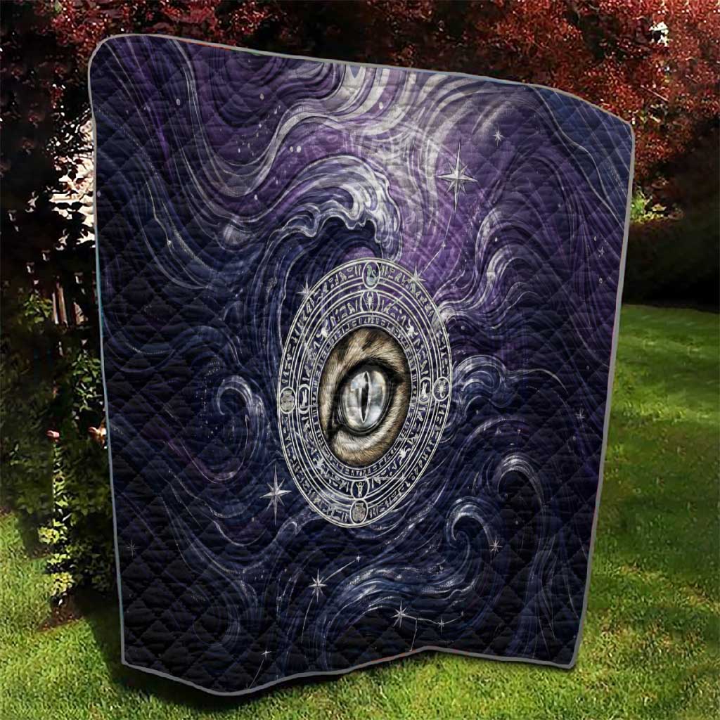 Pakhet Panther Quilt with Cosmic Feline Eye on Starry Night River