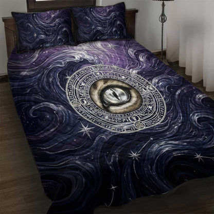 Pakhet Panther Quilt Bed Set with Cosmic Feline Eye on Starry Night River