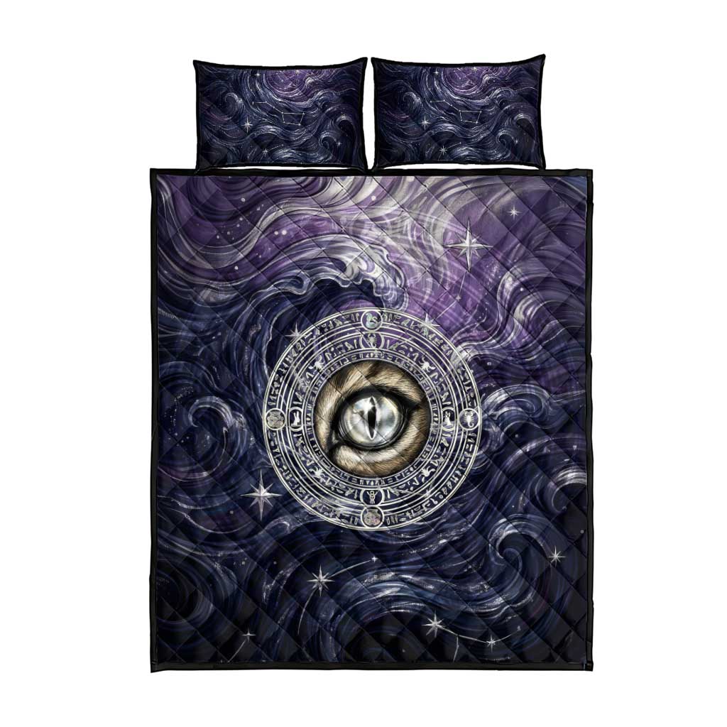 Pakhet Panther Quilt Bed Set with Cosmic Feline Eye on Starry Night River