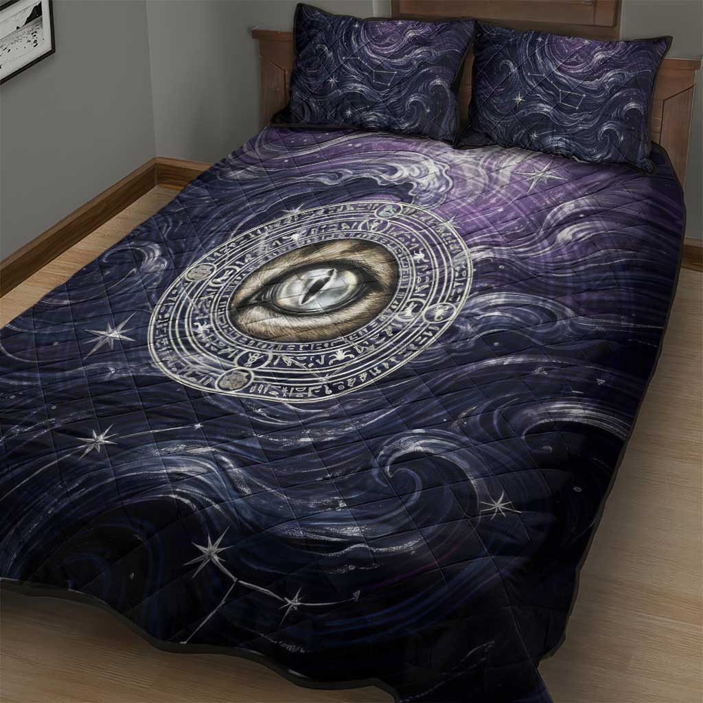 Pakhet Panther Quilt Bed Set with Cosmic Feline Eye on Starry Night River
