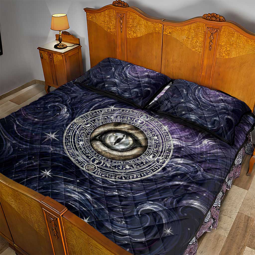 Pakhet Panther Quilt Bed Set with Cosmic Feline Eye on Starry Night River