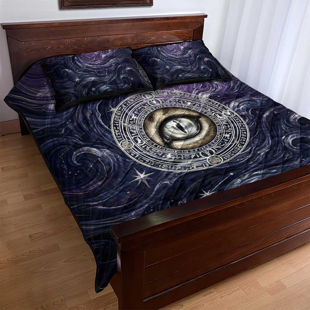 Pakhet Panther Quilt Bed Set with Cosmic Feline Eye on Starry Night River