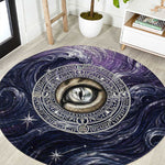 Pakhet Panther Round Carpet with Cosmic Feline Eye on Starry Night River