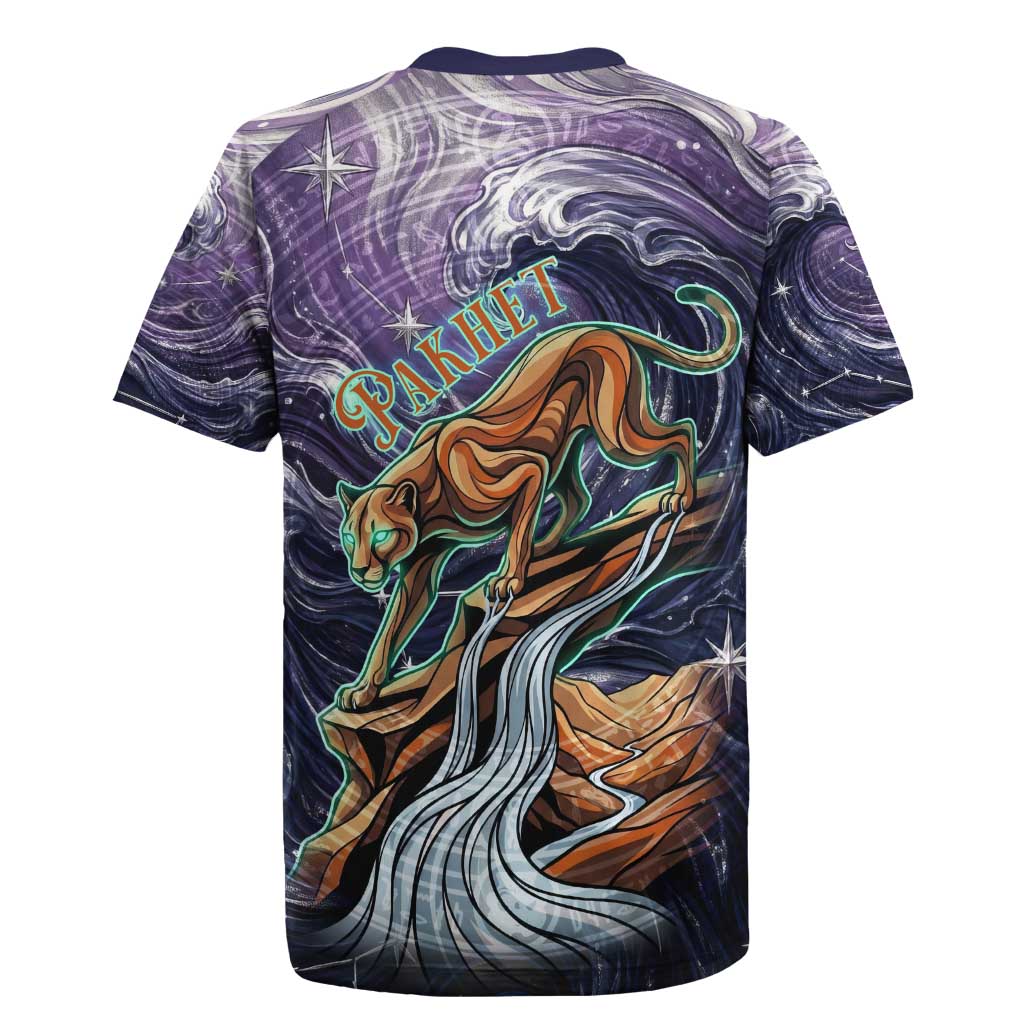 Pakhet Panther Rugby Jersey with Cosmic Feline Eye on Starry Night River