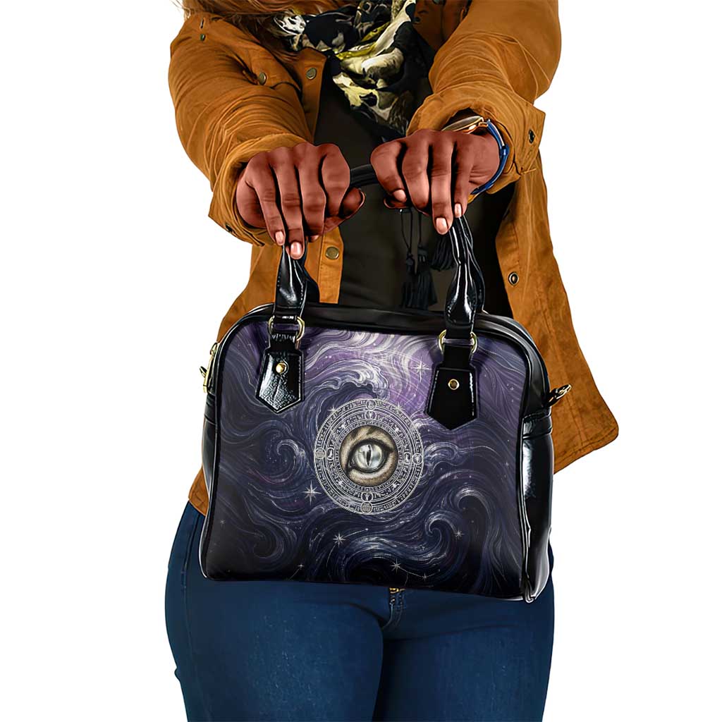Pakhet Panther Shoulder Handbag with Cosmic Feline Eye on Starry Night River