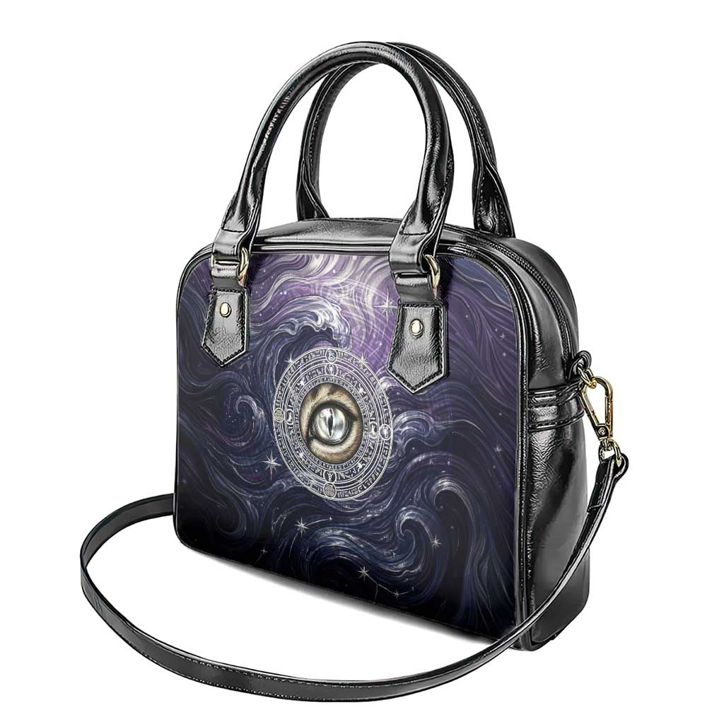 Pakhet Panther Shoulder Handbag with Cosmic Feline Eye on Starry Night River