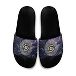 Pakhet Panther Slide Sandals with Cosmic Feline Eye on Starry Night River
