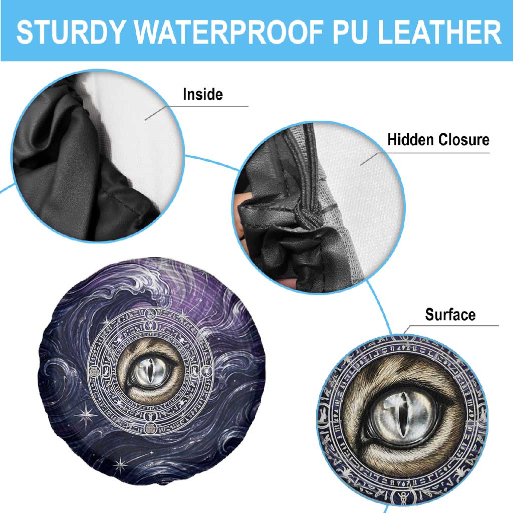 Pakhet Panther Spare Tire Cover with Cosmic Feline Eye on Starry Night River