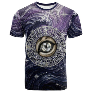 Pakhet Panther T shirt with Cosmic Feline Eye on Starry Night River